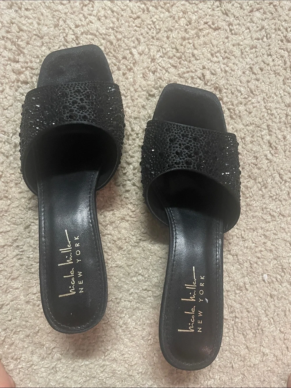 Nicole Miller Black Embellished Kitten Heels
